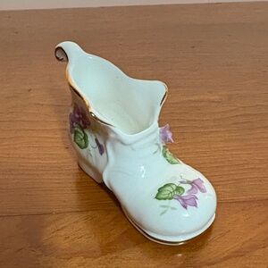 Enesco White Boot Vase with Purple and Green Accents